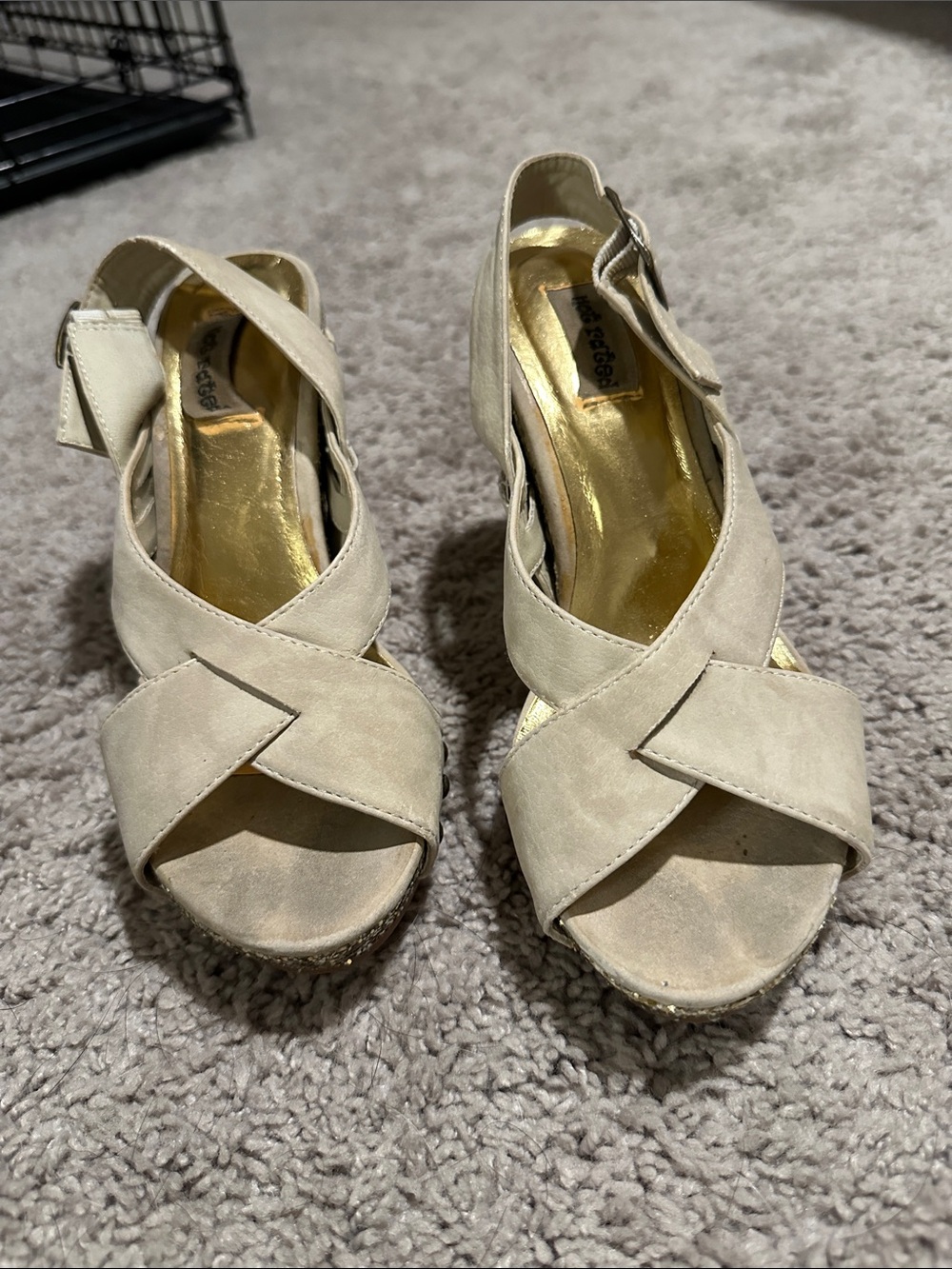 Not Rated Neutral Crisscross Wedge Sandals - Cream